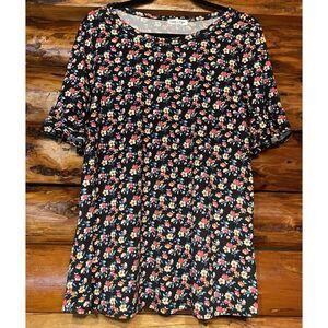 Cream N Sugar Black Floral‎ Blouse With Ruffled Sleeves Size Small-EUC